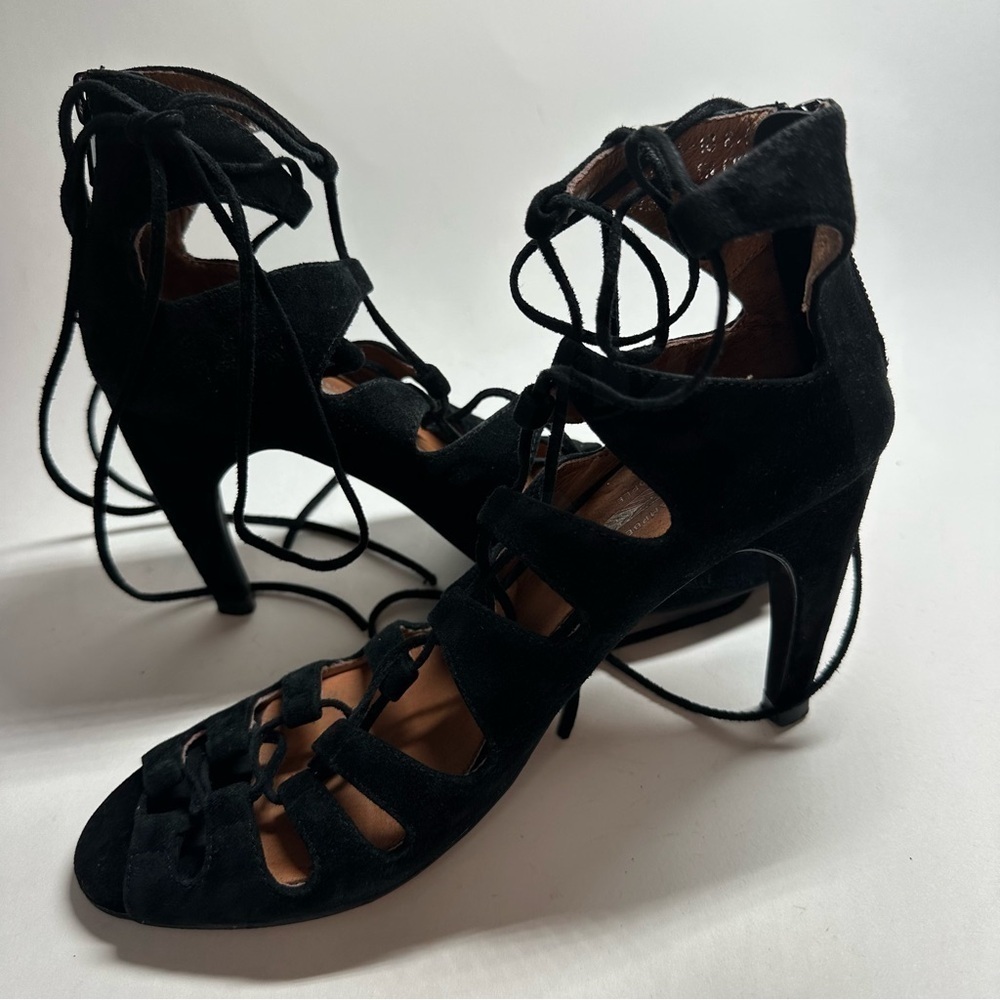 Jeffrey Campbell Free People Satine Black Suede Lace-Up Heels Sandal 6.5 Strappy - Picture 5 of 13